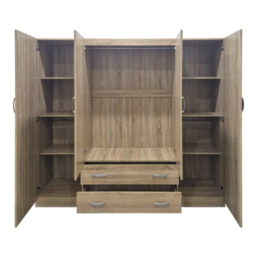 Ντουλάπα τετράφυλλη με 2 συρτάρια Alvia pakoworld sonoma 200x51x180εκ (x1)