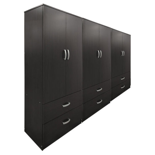 Ντουλάπα εξάφυλλη με συρτάρια Athos pakoworld wenge 240x42x180εκ (x1)