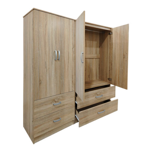 Ντουλάπα τετράφυλλη με συρτάρια Athos pakoworld sonoma 160x42x180εκ (x1)