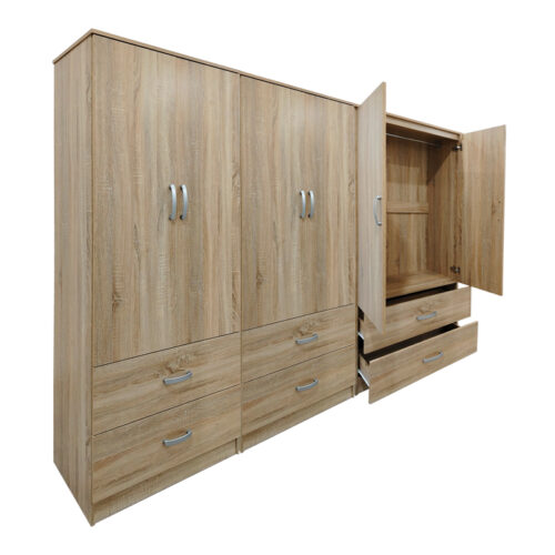 Ντουλάπα εξάφυλλη με συρτάρια Athos pakoworld sonoma 240x42x180εκ (x1)