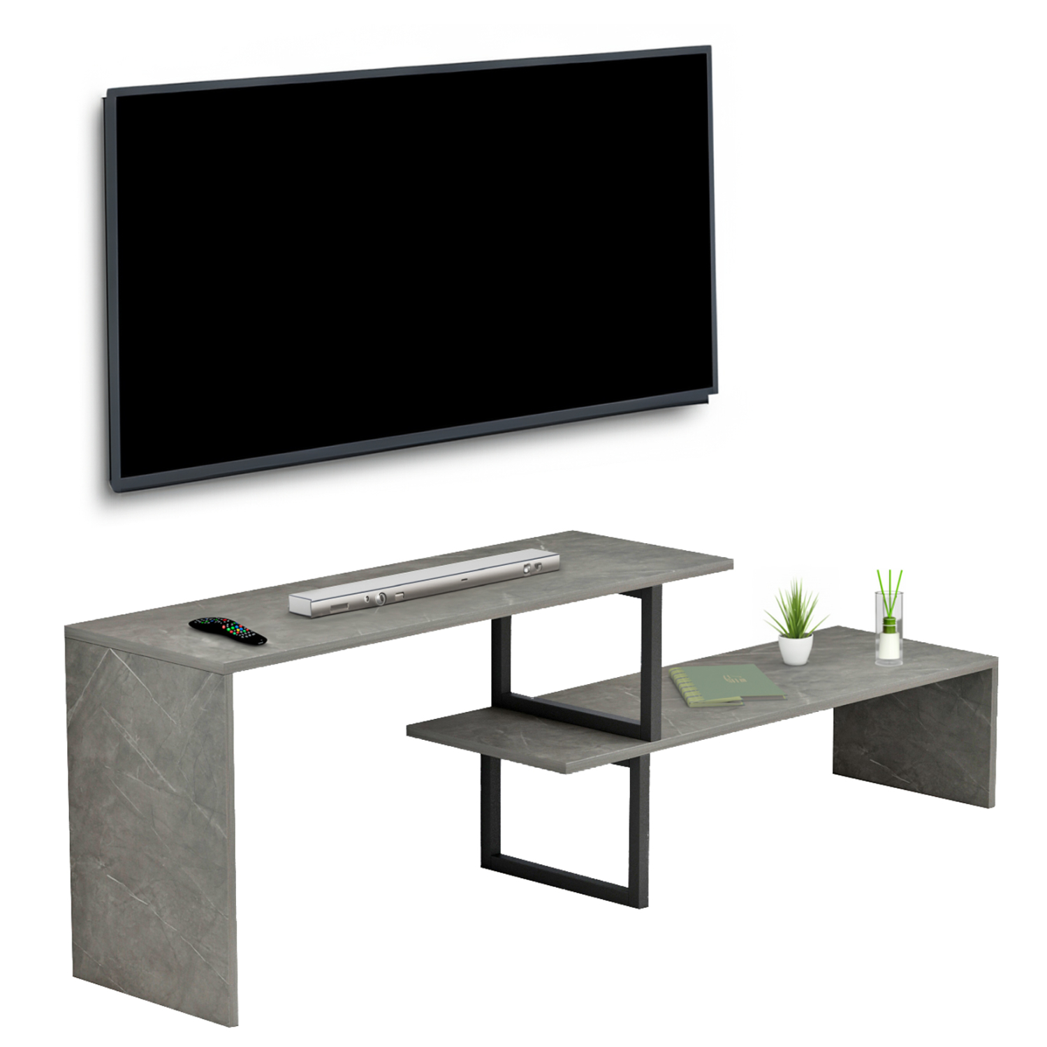 ΕΠΙΠΛΟ ΤΗΛΕΟΡΑΣΗΣ ΕΠΕΚΤ. BRIGGITE HM8892.11 ΜΕΛΑΜΙΝΗ GREY STONE TEXTURE 160x30x45Υεκ. (x1)