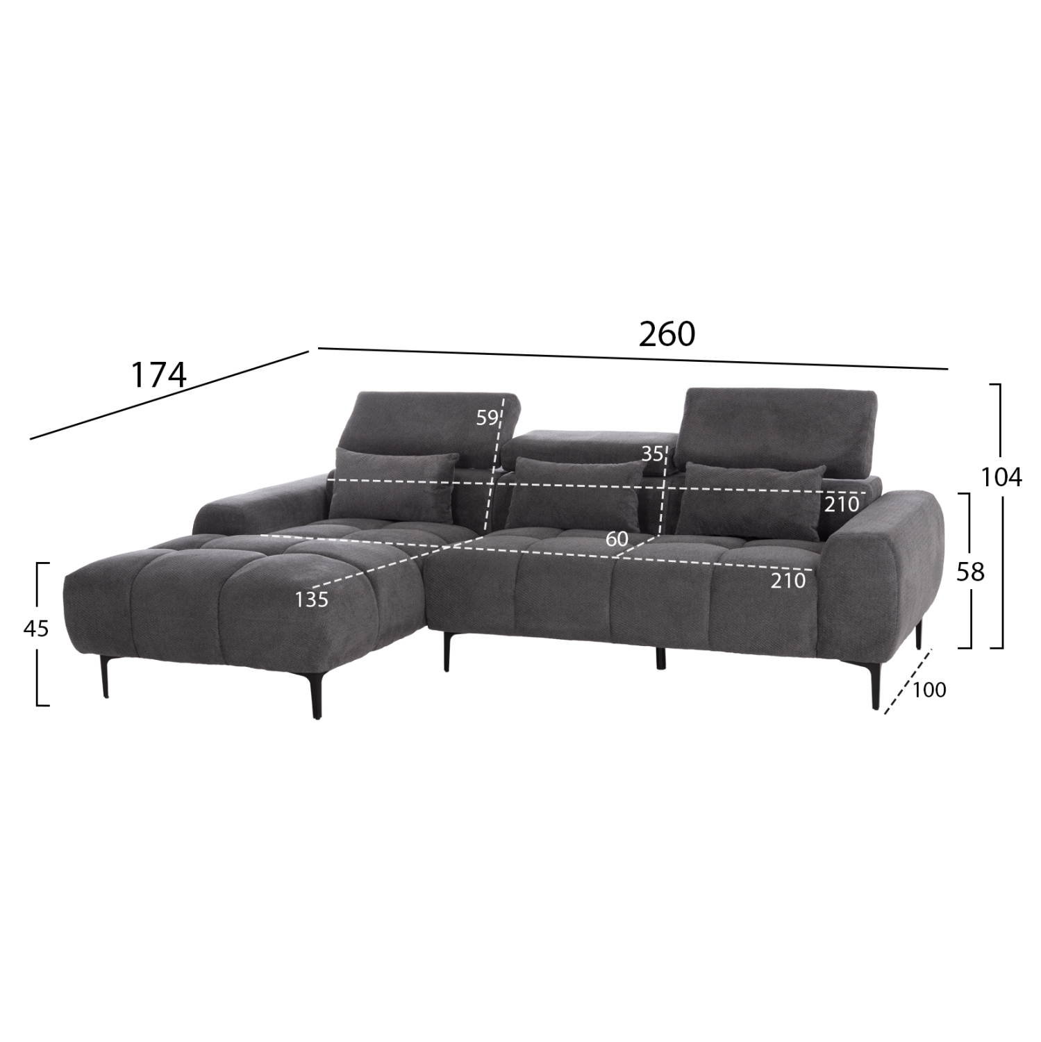 ΚΑΝΑΠΕΣ ΑΡΙΣΤΕΡΗ ΓΩΝΙΑ DIVYA HM3267.12L ΓΚΡΙ ΥΦΑΣΜΑ 260x100-174x104Υεκ. (x1) - Image 10