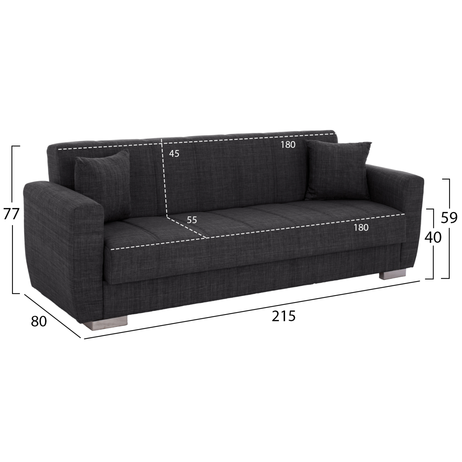 ΚΑΝΑΠΕΣ ΚΡΕΒΑΤΙ POLYA ΤΡΙΘΕΣΙΟΣ HM3240.03 ΓΚΡΙ 215x85x76Υ εκ. (x1) - Image 2