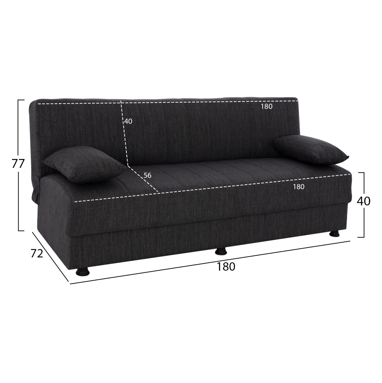 ΚΑΝΑΠΕΣ ΚΡΕΒΑΤΙ ΤΡΙΘΕΣΙΟΣ ΓΚΡΙ HM3239.03 180x72x77 εκ. (x1) - Image 2