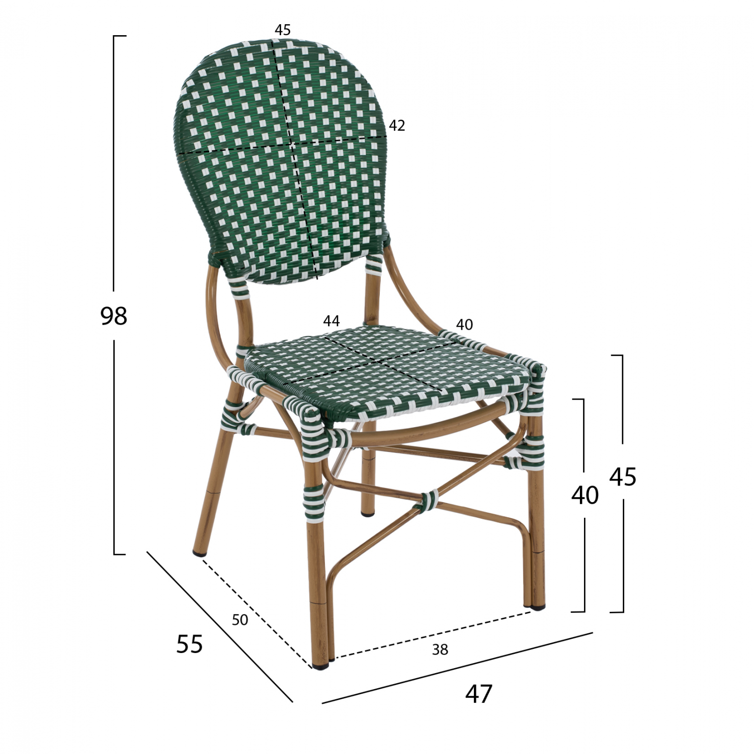 ΚΑΡΕΚΛΑ ΑΛΟΥΜΙΝΙΟΥ BAMBOO LOOK ΜΕ WICKER ΠΡΑΣΙΝΟ ΛΕΥΚΟ HM5792.01 47x55x98 εκ. (x1) - Image 2