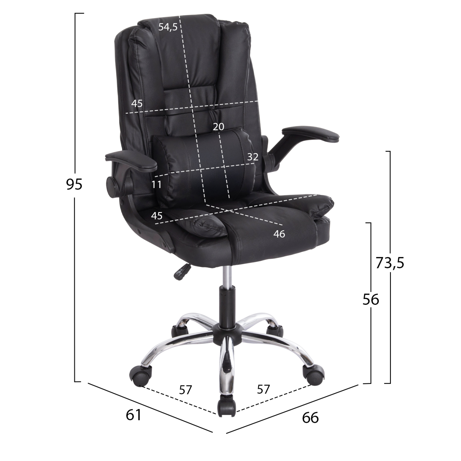 ΚΑΡΕΚΛΑ ΓΡΑΦΕΙΟΥ CANAN HM1201 ΜΑΥΡO PVC-ΒΑΣΗ ΧΡΩΜΙΟΥ 66x61x105Υεκ. (x1) - Image 2