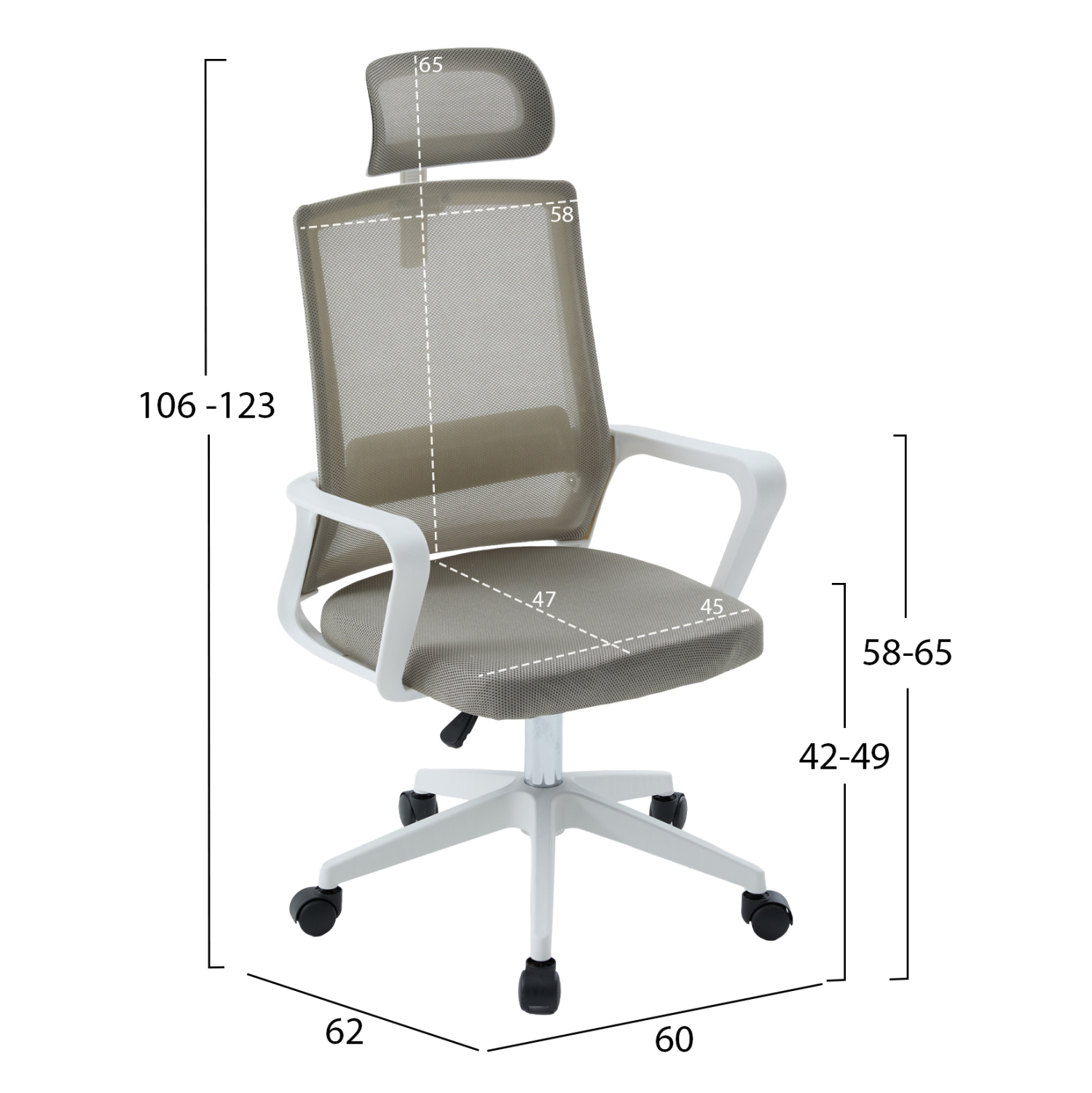 ΚΑΡΕΚΛΑ ΓΡΑΦΕΙΟΥ VELOCITY HM1229.02 ΛΕΥΚΟ PP--ΑΝΟΙΧΤΟ ΓΚΡΙ MESH 60x62x123Υεκ (x1) - Image 10