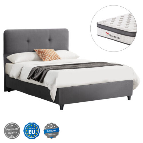 ΚΡΕΒΑΤΙ DOLORES ΜΕ ΣΤΡΩΜΑ HM10746.01 ΓΚΡΙ ΒΕΛΟΥΔΟ--ΓΙΑ 120x200εκ (x1)