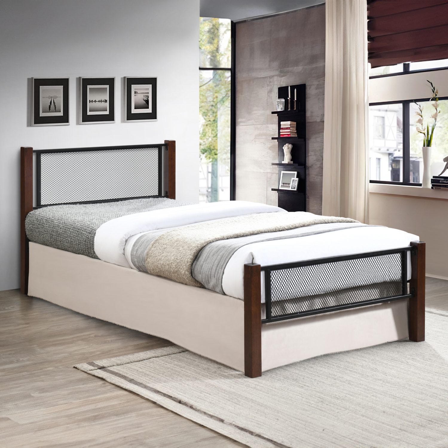 ΚΡΕΒΑΤΙ ΜΟΝΟ RAYVEN HM689 RUBBERWOOD ΣΕ DIRTY OAK-ΜΕΤΑΛΛΟ ΣΕ ΜΑΥΡΟ--ΓΙΑ 90x190εκ (x1) - Image 2