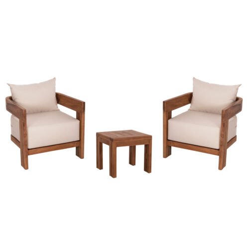 LOUNGE ΣΕΤ KIOTO HM10960 ΤΡΑΠΕΖΑΚΙ & 2 ΠΟΛΥΘΡΟΝΕΣ--ΞΥΛΟ TEAK--ΜΠΕΖ ΜΑΞΙΛΑΡΙΑ (x1)