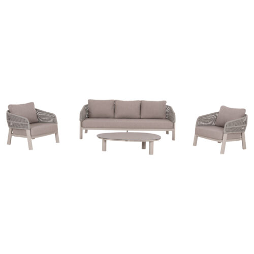 ΣΕΤ ΣΑΛΟΝΙ 4ΤΜΧ MAHAL HM6424.02 ΚΡΕΜ ΑΛΟΥΜΙΝΙΟ--ΜΠΕΖ OLEFIN & ΣΧΟΙΝΙ STRAP (x1)