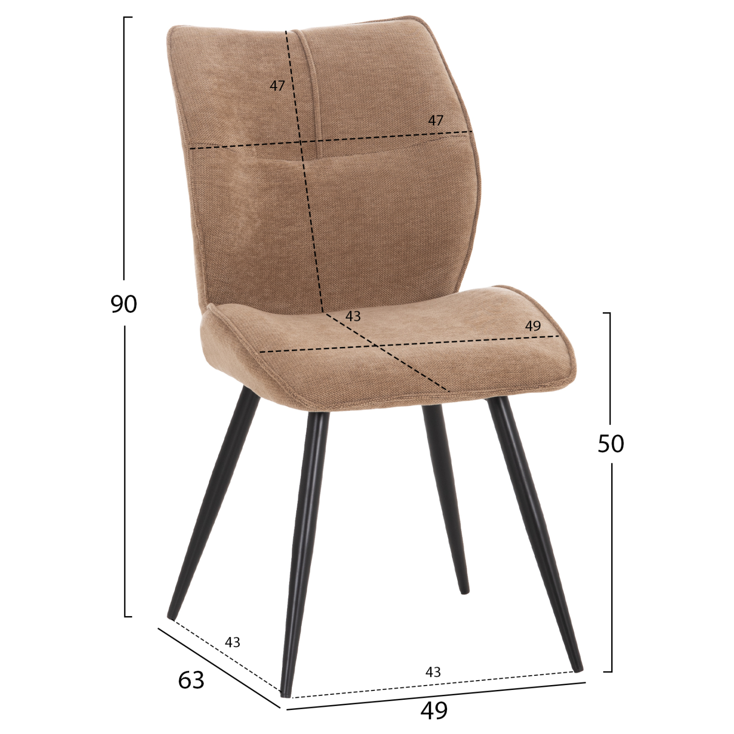 ΣΕΤ ΤΡΑΠΕΖΑΡΙΑΣ 7ΤΜΧ GAFF HM10935.03 MDF TOP ΚΑΡΥΔΙ--ΥΦΑΣΜΑ TAUPE & ΜΕΤΑΛΛΟ ΜΑΥΡΟ (x1) - Image 3