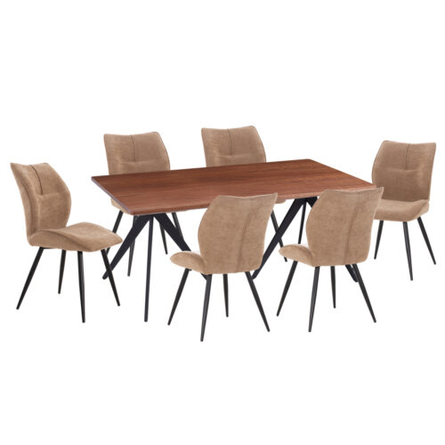 ΣΕΤ ΤΡΑΠΕΖΑΡΙΑΣ 7ΤΜΧ GAFF HM10935.03 MDF TOP ΚΑΡΥΔΙ--ΥΦΑΣΜΑ TAUPE & ΜΕΤΑΛΛΟ ΜΑΥΡΟ (x1)