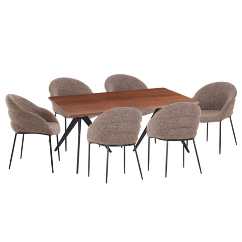 ΣΕΤ ΤΡΑΠΕΖΑΡΙΑΣ 7ΤΜΧ DRENNY HM10936.03 MDF TOP ΚΑΡΥΔΙ--ΥΦΑΣΜΑ TAUPE & ΜΕΤΑΛΛΟ ΜΑΥΡΟ (x1)