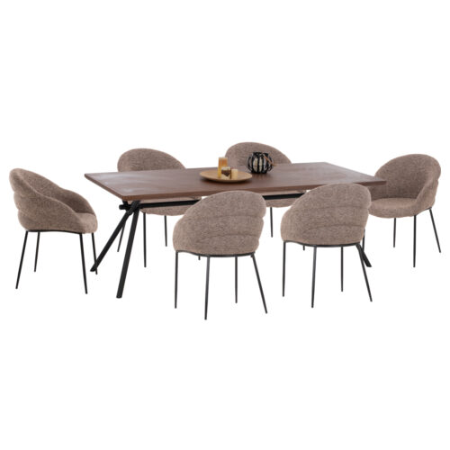 ΣΕΤ ΤΡΑΠΕΖΑΡΙΑΣ 7ΤΜΧ MANDY HM10957.03 MDF TOP--ΥΦΑΣΜΑ TAUPE & ΜΕΤΑΛ.ΠΟΔΙΑ (x1)