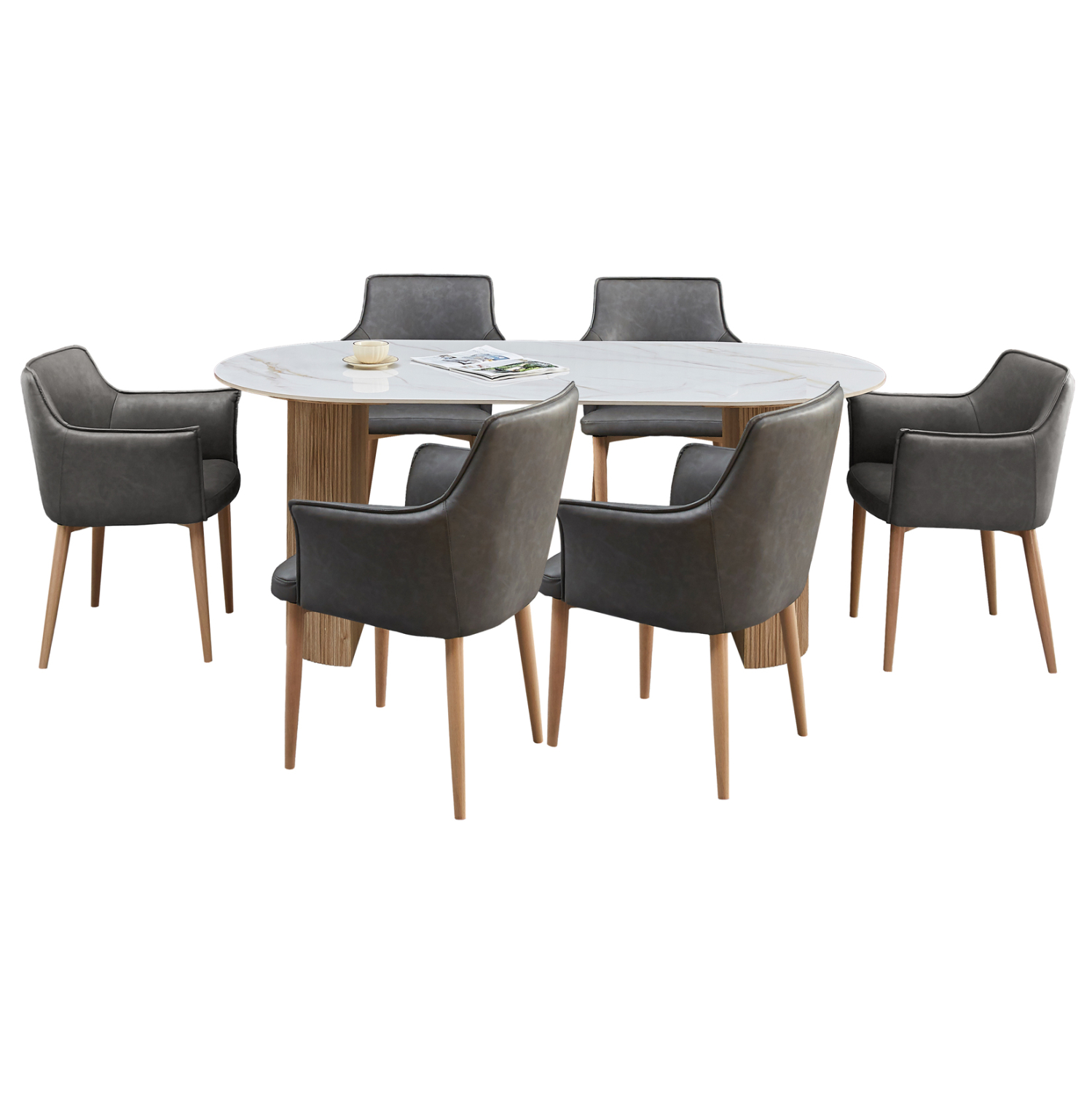 ΣΕΤ ΤΡΑΠΕΖΑΡΙΑΣ 7ΤΜΧ MELLOW HM21360 ΚΕΡΑΜΙΚΟ TOP/MDF ΠΟΔΙΑ--PU ΓΚΡΙ/ΜΕΤΑΛ.ΠΟΔΙΑ (x1)