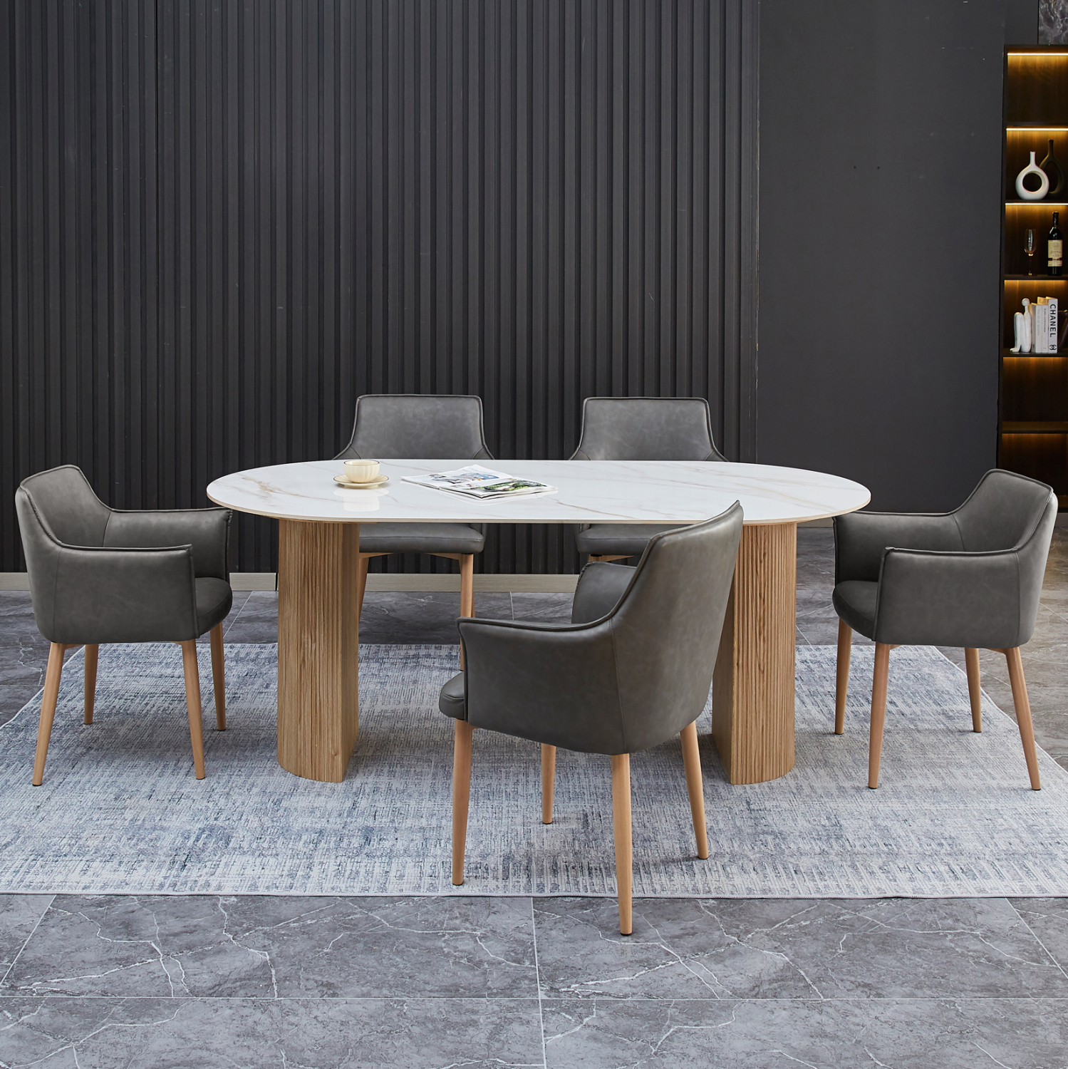 ΣΕΤ ΤΡΑΠΕΖΑΡΙΑΣ 7ΤΜΧ MELLOW HM21360 ΚΕΡΑΜΙΚΟ TOP/MDF ΠΟΔΙΑ--PU ΓΚΡΙ/ΜΕΤΑΛ.ΠΟΔΙΑ (x1) - Image 2