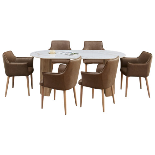 ΣΕΤ ΤΡΑΠΕΖΑΡΙΑΣ 7ΤΜΧ MELLOW HM21361 ΚΕΡΑΜΙΚΟ TOP/MDF ΠΟΔΙΑ--PU ΚΑΦΕ/ΜΕΤΑΛ.ΠΟΔΙΑ (x1)