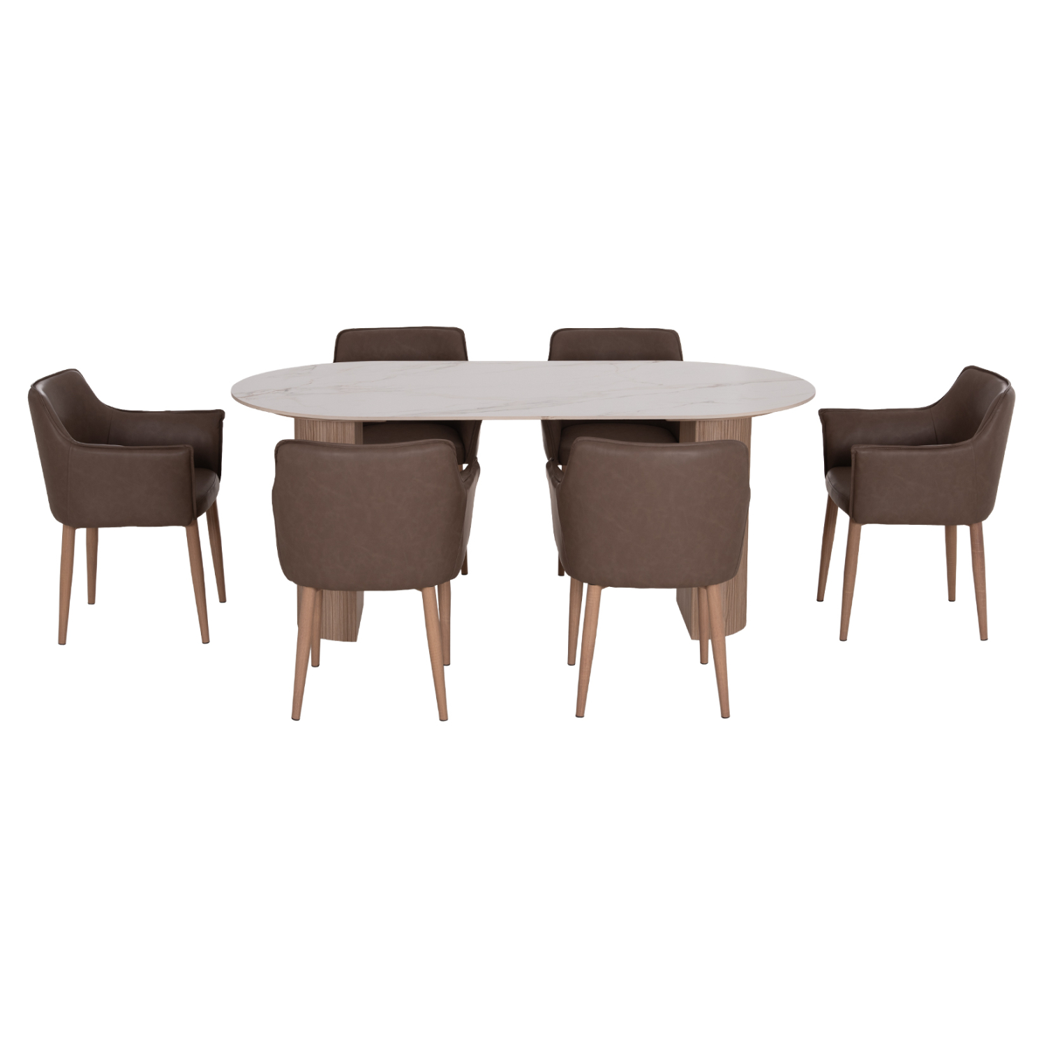 ΣΕΤ ΤΡΑΠΕΖΑΡΙΑΣ 7ΤΜΧ MELLOW HM21361 ΚΕΡΑΜΙΚΟ TOP/MDF ΠΟΔΙΑ--PU ΚΑΦΕ/ΜΕΤΑΛ.ΠΟΔΙΑ (x1) - Image 4