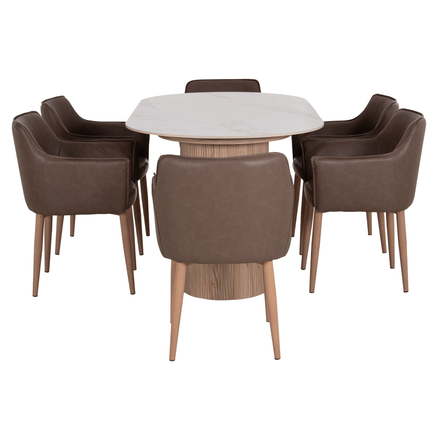 ΣΕΤ ΤΡΑΠΕΖΑΡΙΑΣ 7ΤΜΧ MELLOW HM21361 ΚΕΡΑΜΙΚΟ TOP/MDF ΠΟΔΙΑ--PU ΚΑΦΕ/ΜΕΤΑΛ.ΠΟΔΙΑ (x1) - Image 6