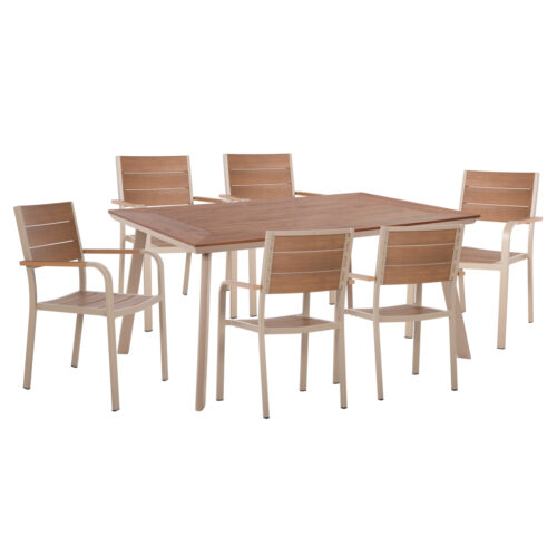 ΣΕΤ ΤΡΑΠΕΖΑΡΙΑΣ TABER HM10737.04 ΤΡΑΠΕΖΙ & 6 ΠΟΛΥΘΡΟΝΕΣ-ΑΛΟΥΜΙΝΙΟ & POLYWOOD-ΣΑΜΠΑΝΙ (x1)