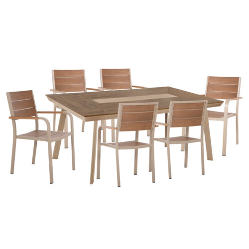 ΣΕΤ ΤΡΑΠΕΖΑΡΙΑΣ TABER HM10738.04 ΤΡΑΠΕΖΙ & 6 ΠΟΛΥΘΡΟΝΕΣ-ΑΛΟΥΜΙΝΙΟ & POLYWOOD-ΣΑΜΠΑΝΙ (x1)