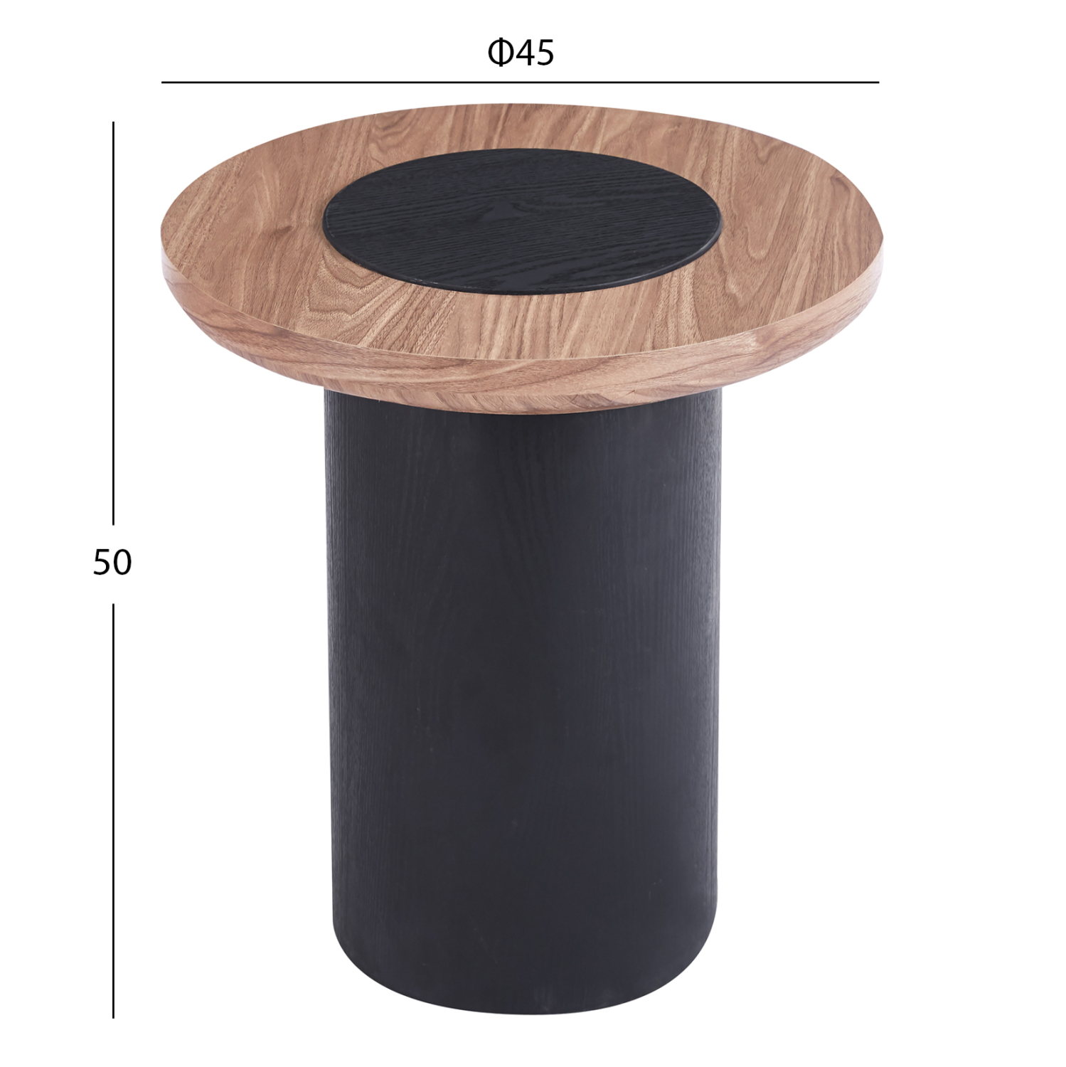 ΤΡΑΠΕΖΑΚΙ ΣΤΡΟΓΓΥΛΟ ΒΟΗΘΗΤΙKΟ OVALON HM18434.05 MDF TOP ΚΑΡΥΔΙ & ΒΑΣΗ ΜΑΥΡΗ Φ45x50Υεκ (x1) - Image 3
