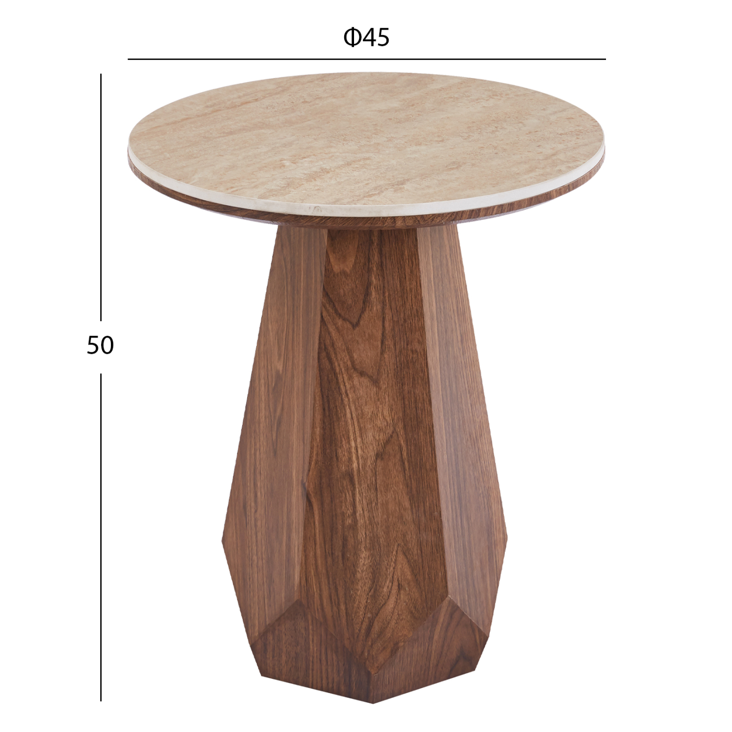ΤΡΑΠΕΖΙ ΒΟΗΘΗΤΙΚΟ VENERA HM18442 ΚΕΡΑΜΙΚΟ TOP ΟΨΗ ΤΡΑΒΕΡΤΙΝΑΣ-MDF ΚΑΡΥΔΙ Φ45x50Υεκ. (x1) - Image 2
