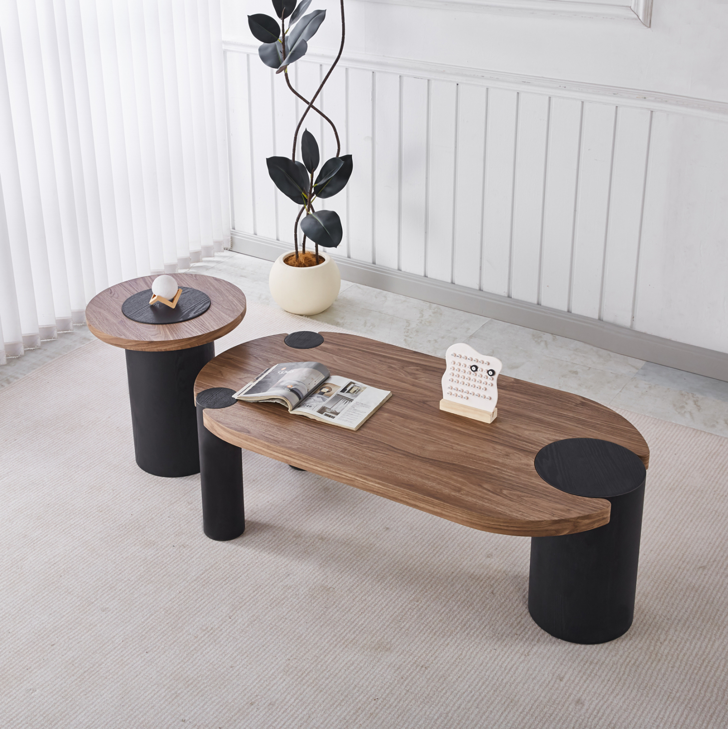 ΤΡΑΠΕΖΙ ΣΑΛΟΝΙΟΥ ΟΒΑΛ OVALON HM18433.05 MDF TOP ΚΑΡΥΔΙ-MDF ΠΟΔΙΑ ΜΑΥΡΑ 120x60x40Υεκ (x1) - Image 2