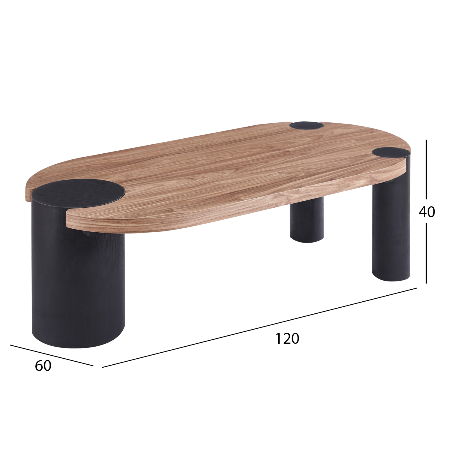 ΤΡΑΠΕΖΙ ΣΑΛΟΝΙΟΥ ΟΒΑΛ OVALON HM18433.05 MDF TOP ΚΑΡΥΔΙ-MDF ΠΟΔΙΑ ΜΑΥΡΑ 120x60x40Υεκ (x1) - Image 3