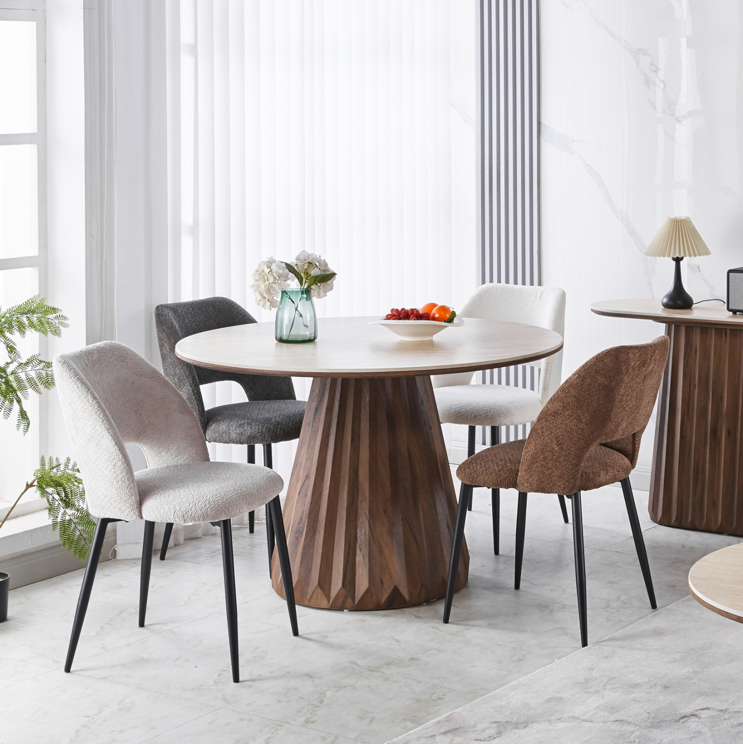 ΤΡΑΠΕΖΙ ΣΤΡΟΓΓΥΛΟ WALDEN HM18440 ΚΕΡΑΜΙΚΟ TOP ΣΕ ΤΡΑΒΕΡΤΙΝΑ--MDF ΒΑΣΗ Φ120x76Υεκ (x1) - Image 2