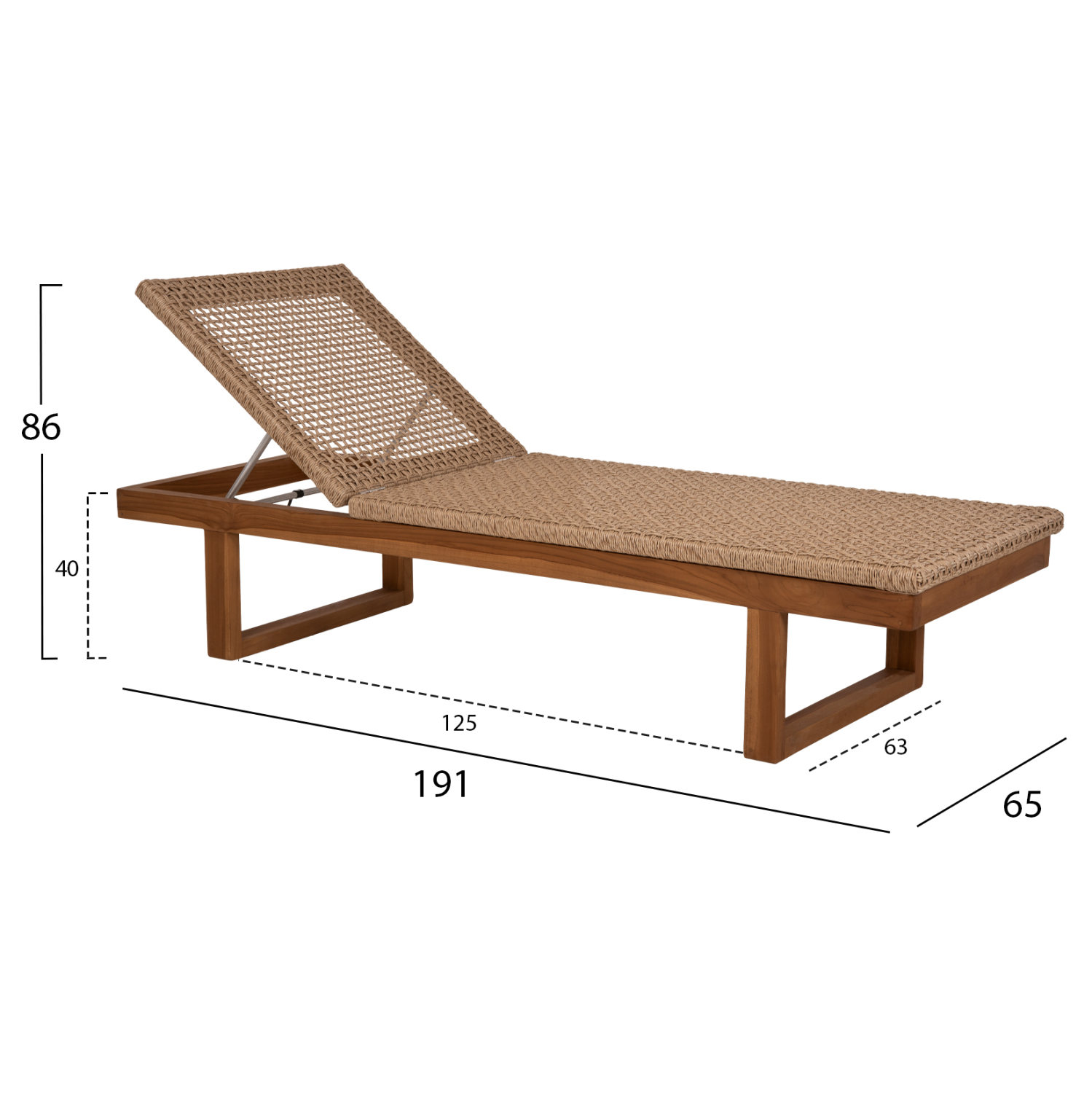 ΞΑΠΛΩΣΤΡΑ PATRON HM5993 TEAK ΞΥΛΟ ΚΑΙ ΣΧΟΙΝΙ VIRO ΣΕ ΠΛΕΞΗ WICKER 191x65x86Yεκ. (x1) - Image 2