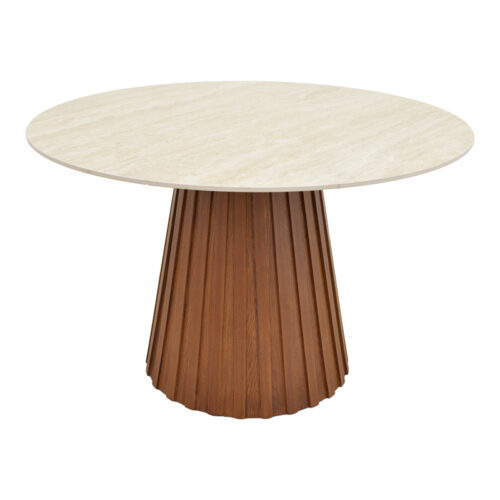 Τραπέζι Franzel pakoworld sintered stone σε όψη τραβερτίνας-mdf καρυδί Φ120x75εκ (x1)