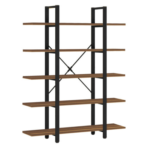 Βιβλιοθήκη Esthon pakoworld καρυδί-μαύρο μέταλλο 120x32x184εκ (x1)