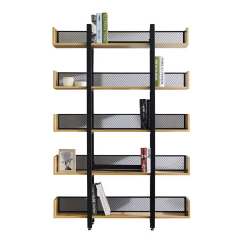 Βιβλιοθήκη Musha pakoworld μέταλλο μαύρο με oak απόχρωση 120x27x185εκ (x1)