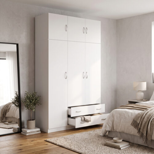 Ντουλάπα τρίφυλλη με πατάρι Alvia pakoworld λευκό 150x51x240εκ (x1)