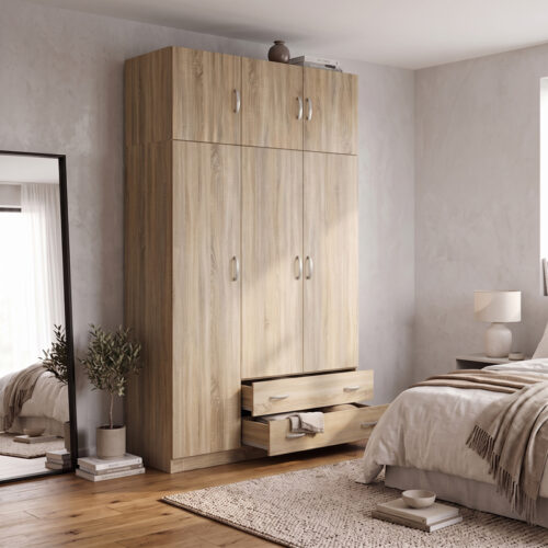 Ντουλάπα τρίφυλλη με πατάρι Alvia pakoworld sonoma 150x51x240εκ (x1)