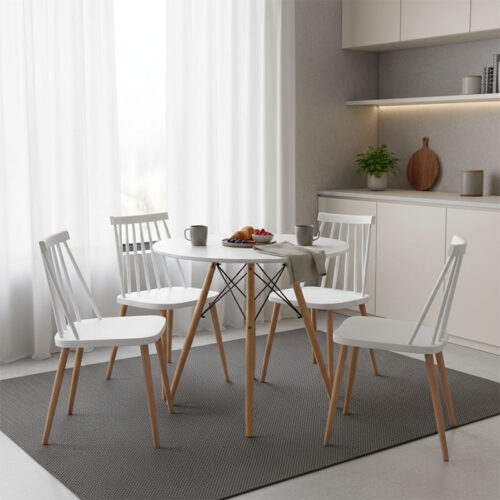 Τραπέζι Julita pakoworld MDF λευκό-πόδια σε φυσική απόχρωση Φ80x73εκ (x1)