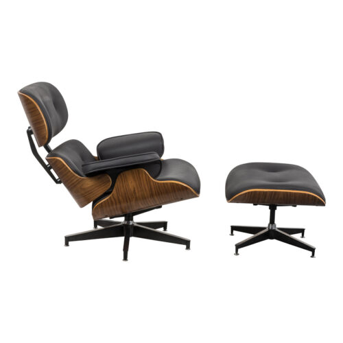 Πολυθρόνα-υποπόδιο relax Jenna pakoworld μαύρο pu- plywood καρυδί-βάση χρωμίου 82x92x82εκ (x1)