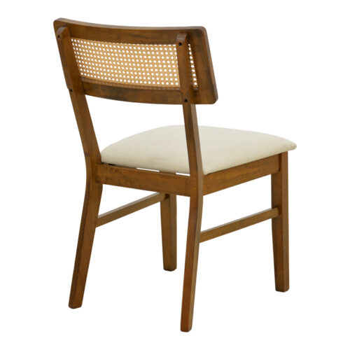 Καρέκλα Raffles pakoworld καρυδί rubberwood με pe rattan και εκρού ύφασμα 47x48x83.5εκ (x2)