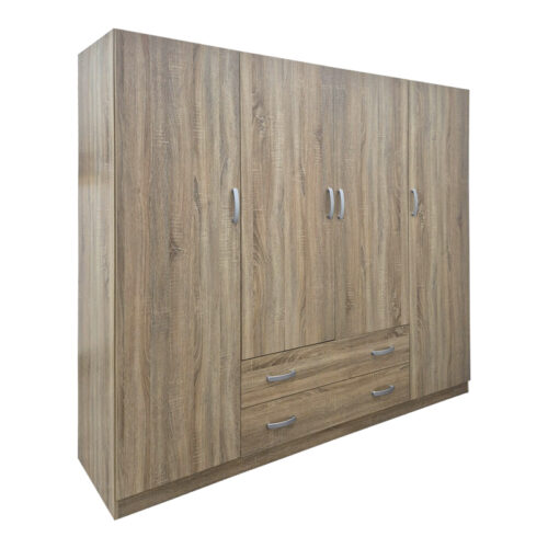 Ντουλάπα τετράφυλλη με 2 συρτάρια Alvia pakoworld sonoma 200x51x180εκ (x1)