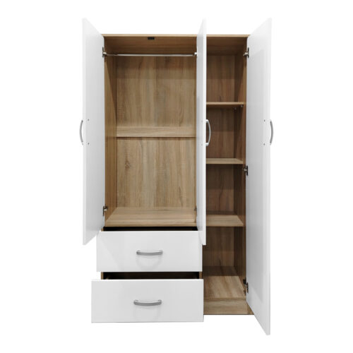 Ντουλάπα εξάφυλλη Athos pakoworld sonoma-λευκό 180x42x180εκ (x1)