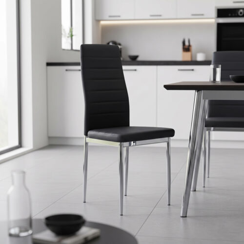 Καρέκλα Parker pakoworld μαύρο PU με πόδι χρωμίου 41x48x96εκ (x4)
