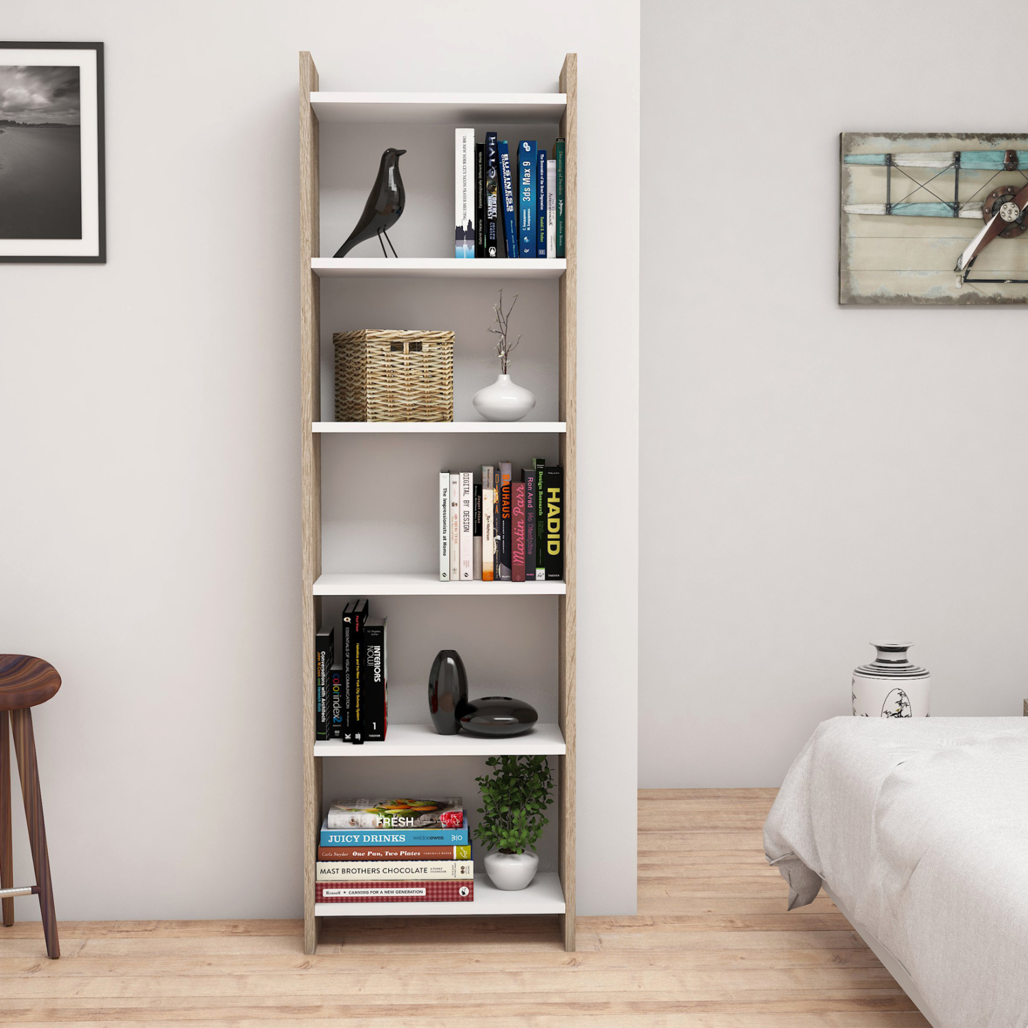 ΒΙΒΛΙΟΘΗΚΗ CLASSIKER HM9226.12 ΜΕΛΑΜΙΝΗΣ SONΟMA-ΛΕΥΚΟ 48,5x22x160Υεκ. (x1) - Image 3