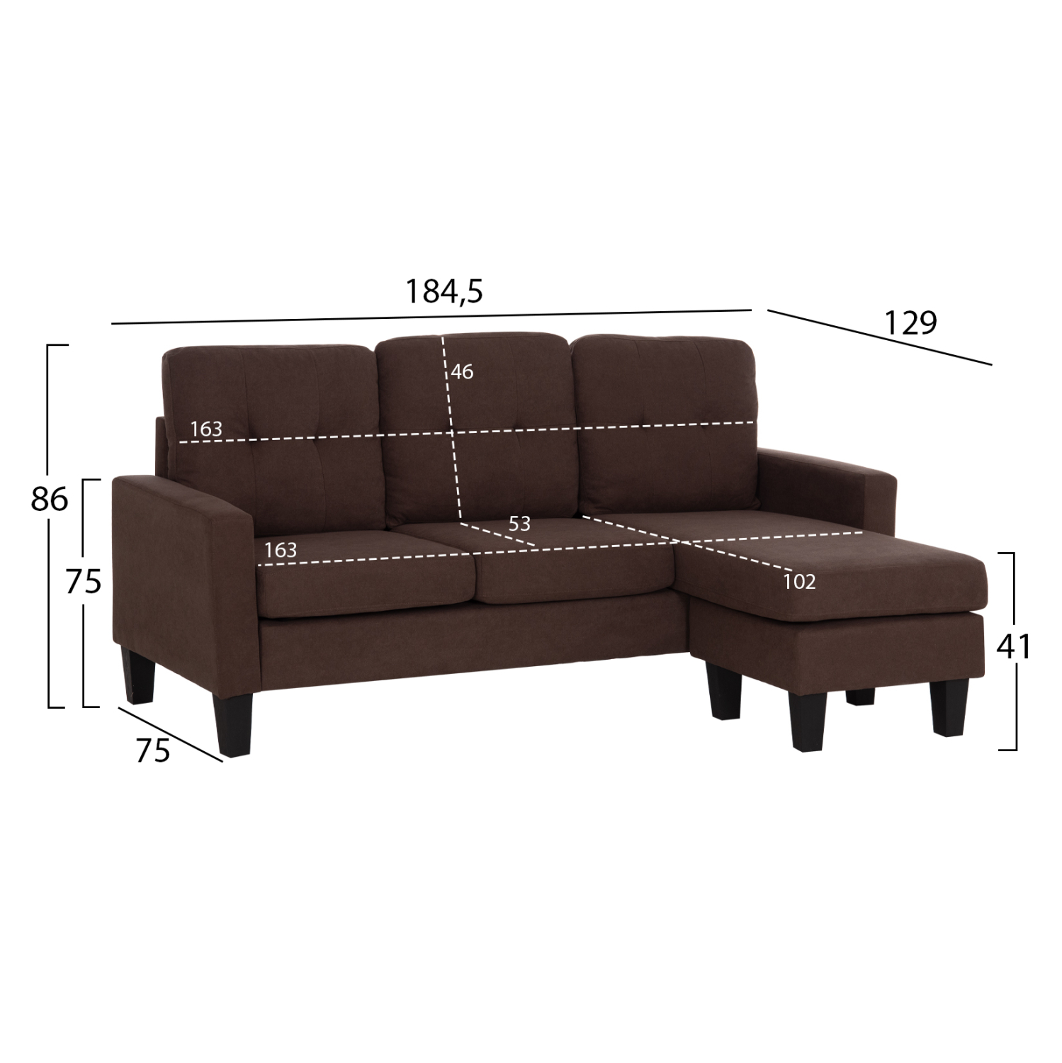 ΚΑΝΑΠΕΣ ΓΩΝΙΑ ΑΝΑΣΤΡΕΨΙΜΗ MEGGY HM3297.12 ΚΑΦΕ ΥΦΑΣΜΑ 184.5x129x86Yεκ. (x1) - Image 2