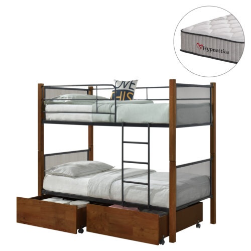 ΚΟΥΚΕΤΑ ΜΕ 2 ΣΥΡΤΑΡΙΑ & 2 ΣΤΡΩΜΑΤΑ 90X190εκ RAYVEN HM10749.05 ΞΥΛΟ ΚΑΡΥΔΙ ΚΑΙ ΜΕΤΑΛΛΟ (x1)