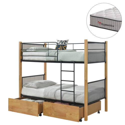 ΚΟΥΚΕΤΑ ΜΕ 2 ΣΥΡΤΑΡΙΑ & 2 ΣΤΡΩΜΑΤΑ 90X190εκ RAYVEN HM10749.06 ΞΥΛΟ ΚΑΙ ΜΕΤΑΛΛΟ (x1)