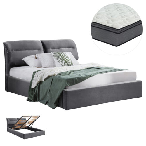 ΚΡΕΒΑΤΙ ΔΙΠΛΟ & ΣΤΡΩΜΑ KENDRA HM10720.01 ΓΚΡΙ ΒΕΛΟΥΔΟ ΜΕ ΑΠΟΘ.ΧΩΡΟ--ΓΙΑ 160x200εκ (x1)