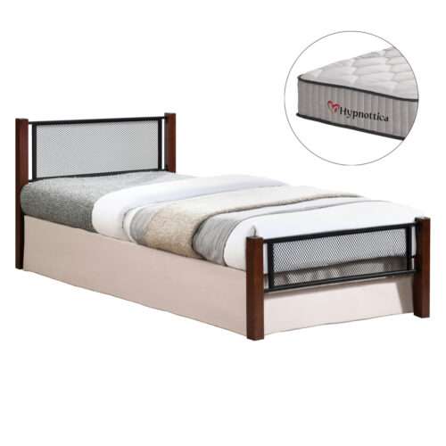 ΚΡΕΒΑΤΙ ΜΕ ΣΤΡΩΜΑ RAYVEN HM10754.02 ΜΕΤΑΛΛΟ & RUBBERWOOD ΣΕ DIRTY OAK--ΣΤΡΩΜΑ 90Χ190 (x1)