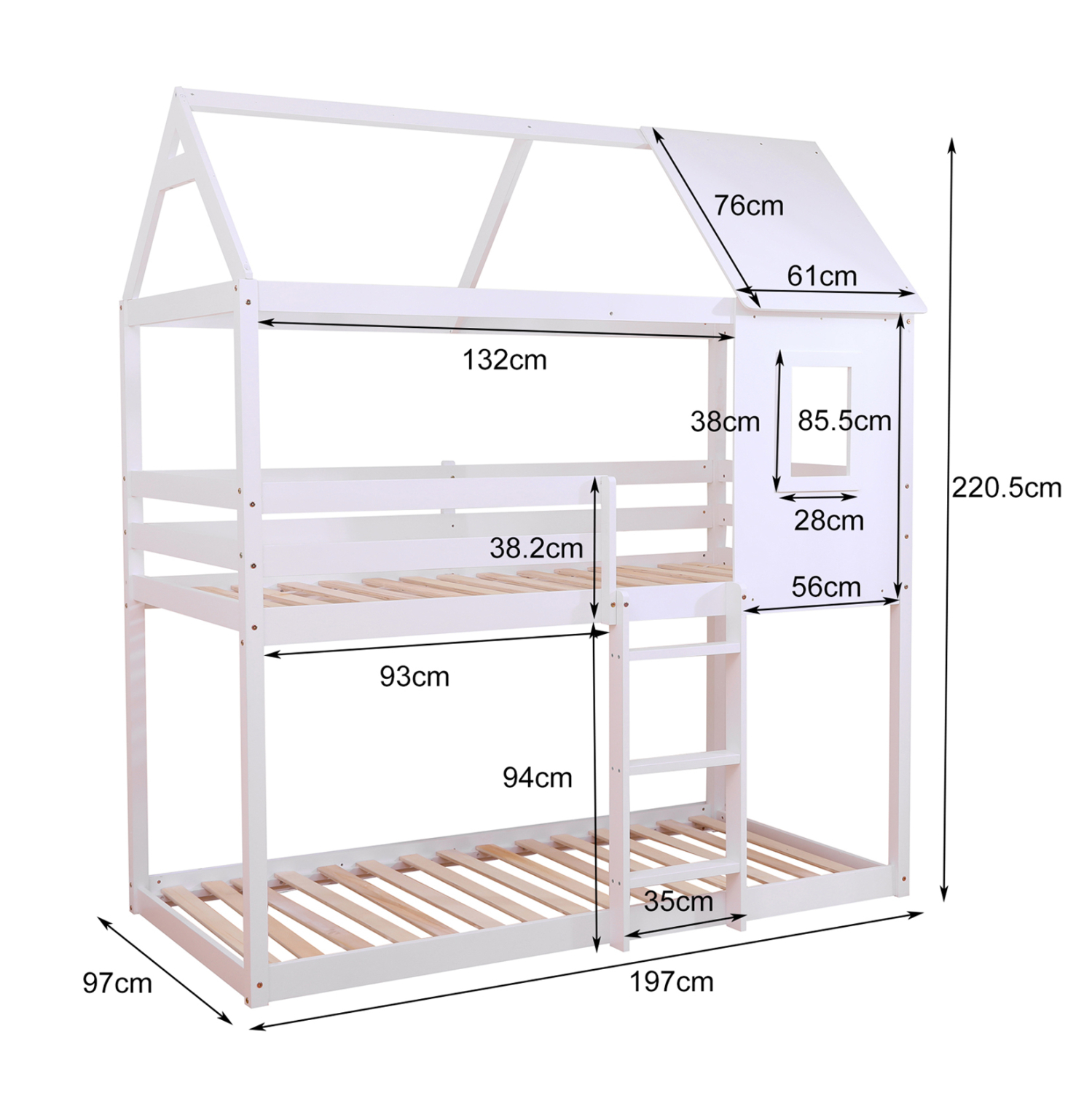 ΠΑΙΔΙΚΗ ΚΟΥΚΕΤΑ ΣΠΙΤΑΚΙ τ.MONTESSORI HOOD HM705.03 ΞΥΛΟ ΠΕΥΚΟΥ ΣΕ ΛΕΥΚΟ-ΣΤΡΩΜΑΤΑ 190x90εκ (x1) - Image 2
